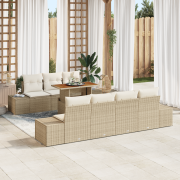 vidaXL 8-delars trädgårdsoffasats med kuddar beige poly rattan
