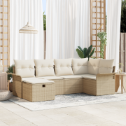 vidaXL 6-delat Trädgårdsoff set med kuddar Beige Poly Rattan