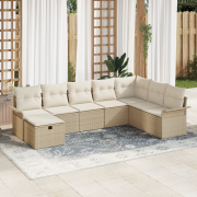 vidaXL 8-delat trädgårdsoffaset med kuddar beige poly-rotting