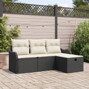 vidaXL 4-delat Trädgårdssoffa Set med Kuddar Svart Poly Rattan