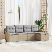 vidaXL 5-delat trädgårdsoffset med kuddar beige poly rattan