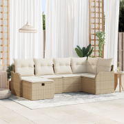 vidaXL 6-delars trädgårdsoffaset med kuddar beige poly rotting