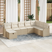 vidaXL 8-delat trädgårdsoffaset med kuddar beige poly rattan