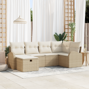 vidaXL 6-delat trädgårdsoffset med kuddar beige poly-rotting