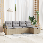 vidaXL 5-delars trädgårdsoff-set med kuddar beige poly rotting
