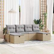 vidaXL 6-delat trädgårdsoffaset med kuddar beige poly-rotting