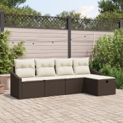 vidaXL 5-delar Ute-soffset med kuddar Brun Poly Rattan
