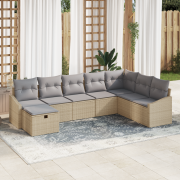 vidaXL 8-delat Trädgårdsoffset med Kuddar Beige Poly Rattan