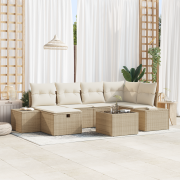 vidaXL 7-dels trädgårdsoffasett med kuddar beige poly rotting