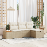 vidaXL 4-delat trädgårdssoffi med kuddar Beige polyrotting