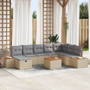 vidaXL 9-delars trädgårdsoffset med kuddar beige poly rattan