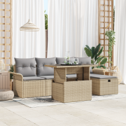 vidaXL 6-delat trädgårdssoffa-set med kuddar Beige Poly Rattan