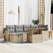 vidaXL 7-delars Trädgårdsoffset med kuddar Beige Polyrotting