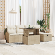 vidaXL 6-delars trädgårdsoffapaket med kuddar Beige poly rotting