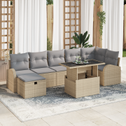 vidaXL 8-delat trädgårdsoff??? med kuddar Beige Poly Rattan