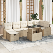 vidaXL 8-delat trädgårdsoff-set med kuddar Beige Poly Rotting