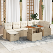 vidaXL 8-delars trädgårdsoffset med kuddar i beige poly rattan