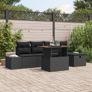 vidaXL 6-delars Trädgårdsoffasett med Kuddar Svart Poly Rattan