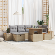 vidaXL 7-delat Trädgårdssoffset med kuddar Beige Poly-Rotting