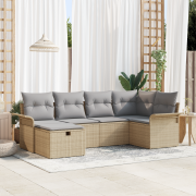 vidaXL 6 Delars Trädgårdsoffa med Kuddar Beige Poly Rottning