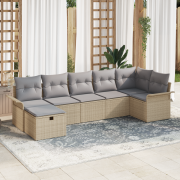 vidaXL 7-delars trädgårdsoff set med kuddar beige poly-rattan