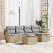 vidaXL 6-delars Trädgårdsofa Set med Kuddar Beige Poly Rattan