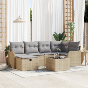 vidaXL 7-delat trädgårdsmöbelset med kuddar Beige Konstrotting