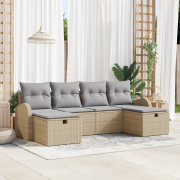 vidaXL 6-delat Trädgårdsoffaset med Kuddar Beige Poly Rattan
