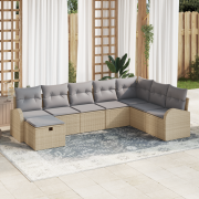 vidaXL 8 Delar Trädgårdsoffa Set med Kuddar Beige Poly Rattan