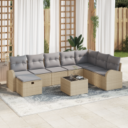 vidaXL 9-delad Trädgårdsoffasets med Kuddar Beige Poly Rotting