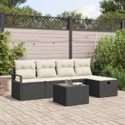 vidaXL 6 delars Trädgårdsofa set med kuddar Svart Poly Rattan