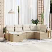 vidaXL 6-delat trädgårdsoffaset med kuddar Beige Poly Rattan