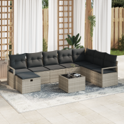 vidaXL 9-delat Trädgårdsofaset med Kuddar Ljusgrå Poly Rattan