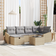 vidaXL 7-delat Trädgårdsoffasett med Kuddar Beige Poly Rotting