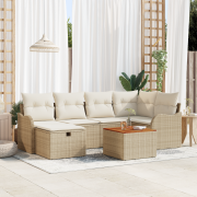 vidaXL 7-delars trädgårdsoff set med kuddar beige poly rattan