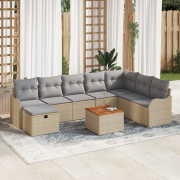 vidaXL 9-delars trädgårdsoffaset med kuddar beige polyrotting