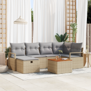 vidaXL 7-delat trädgårdsoff set med kuddar Beige Poly Rattan