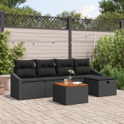 vidaXL 6 Delars Trädgårdsoffasett med Kuddar Svart Poly Rattan