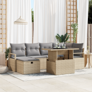 vidaXL 7-delad trädgårdsoffas med kuddar beige poly rotting