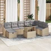 vidaXL 9 Delars Trädgårdsoffset Med Kuddar Beige Poly Rattan