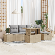 vidaXL 6 Delar Trädgårdsoffset med Dynor Beige Polyrotting