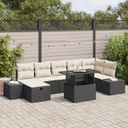 vidaXL 8 Delars Trädgårdssoffset med Kuddar Svart Poly Rattan