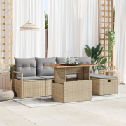 vidaXL 6-delars trädgårdsoff set med kuddar beige poly rotting