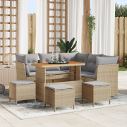 vidaXL 9 Delar Trädgårdsoff Set med Kuddar Beige Poly Rattan Akacia