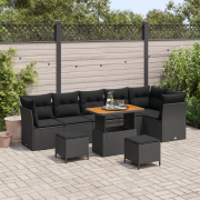 vidaXL 9-delat trädgårdssoffset med kuddar svart poly rattan akacia