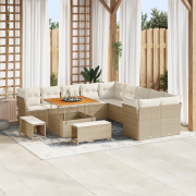 vidaXL 13 Delars Trädgårdsoff Set med Dynor Beige Poly Rattan Akacia