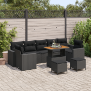 vidaXL 10-delars trädgårdsoffaset med kuddar i svart poly rattan akaci...