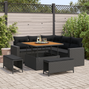 vidaXL 8-delat trädgårdsoffset med dynor svart poly rattan akacia