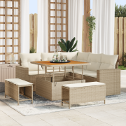 vidaXL 8-delat trädgårdsoffset med kuddar Beige Poly Rottind Akacia