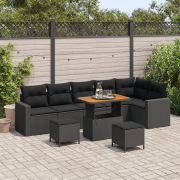 vidaXL 9-delars trädgårdsoffaset med kuddar - Svart Poly Rattan och Ak...